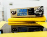 Zestaw do ręcznego polerowania auta: pasta K2 Turbo i żółta mikrofibra. Idealny do nabłyszczania lakieru.