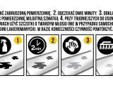Instrukcja jak usunąć wżery po ptasich odchodach: spryskaj, odczekaj 2 min, przetrzyj szmatką, przy trudnych zabrudzeniach użyj szczotki.