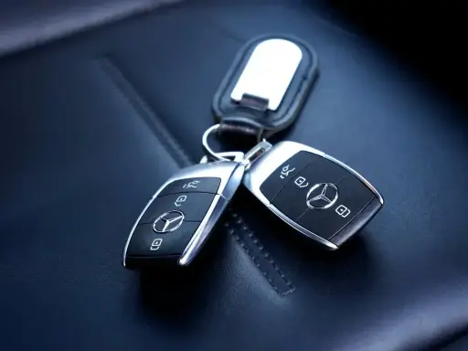 Dwa kluczyki Mercedesa z logo, gotowe do kodowania.