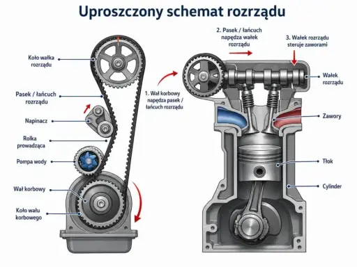Schemat rozrządu silnika. Dowiedz się, co ile wymienia się rozrząd w dieslu, aby zapewnić jego prawidłowe działanie.