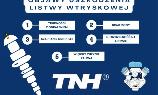 Objawy awarii systemu wtrysku: trudności z odpaleniem, brak mocy, szarpanie silnikiem, nieszczelność na listwie, większe zużycie paliwa.