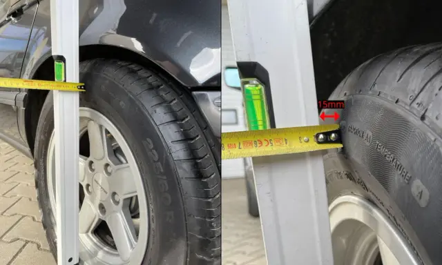Porównanie dystansów przed i po montażu. Po lewej widoczny dystans 0mm, po prawej 15mm.