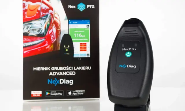 Miernik grubości lakieru NexDiag Advanced. Pozwala sprawdzić stan powłoki lakierniczej samochodu, np. 116µm.